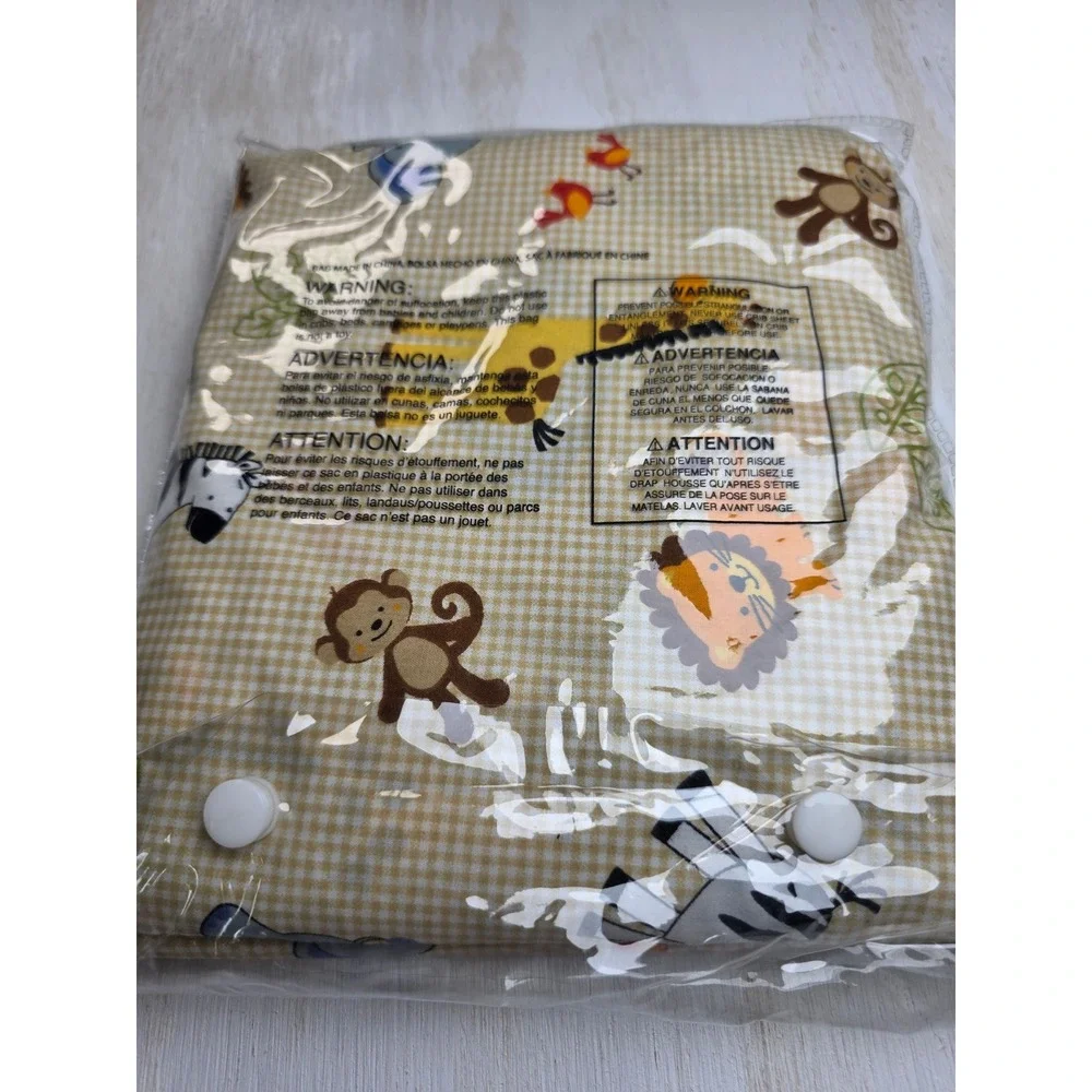 Safari Jungle Animal Fitted Crib Sheet Tan Gingham Lion Giraffe Zebra Nursery